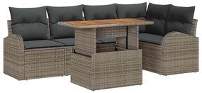 Conjunto de Jantar de Jardim com 6 Peças e Almofadas Cinza em Rattan S