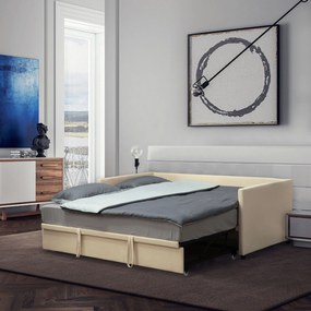Estrutura de Sofá-Cama 2 em 1, 203 x 190,5 x 75 cm, (COLCHÕES NÂO INCLUIDOS)  Cabeceira Acolchoada Creme