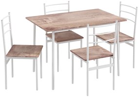 HOMCOM Conjunto de Refeição 5 Peças Conjunto de Mesa e 4 Cadeiras para 4 Pessoas com Estrutura de Aço 110x70x75 cm Madeira e Branco