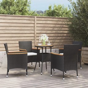 vidaXL 5 pcs conjunto bistrô de jardim c/ almofadões vime PE preto