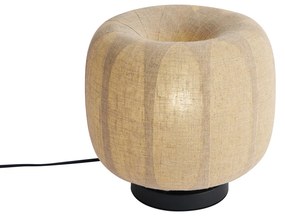Candeeiro de Mesa Japandi Preto com Abajur de Linho Bege 28cm - Nami Japandi