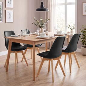 Conjunto de 4 cadeiras de sala de jantar (MESA NÃO INCLUIDA): cadeiras de cozinha estofadas assento em couro PU e madeira de faia, 46,5 x 57 x 79 cm,