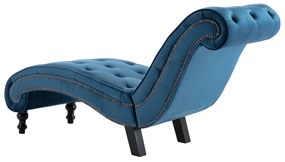 Chaise Longue Elia em Veludo -  Azul - Design Vintage