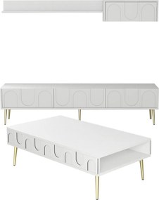 Conjunto de Mobiliário de Sala de Estar Lyon – Branco/Dourado – TV Uni