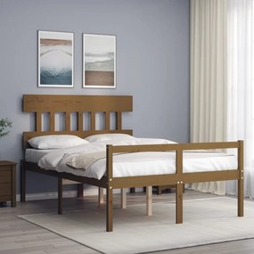 Estrutura de cama dupla pequena 4FT madeira maciça castanho-mel