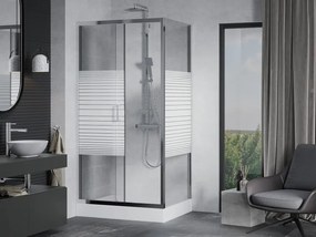 Mexen Apia cabine de duche deslizante 100 x 80 cm, faixas brancas, cromado + base de duche Rio - 840-100-080-01-20-4510