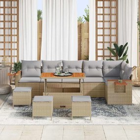 Conjunto de Sofás de Jardim vidaXL 10 Peças com Almofadas Bege Rattan