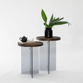 Conjunto de Mesas de Centro Serenity – Nogueira e Cinzento Escuro – 35