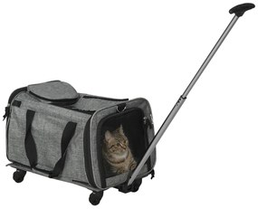 PawHut Transportadora para Animais de Estimação 4 em 1 com Rodas Bolsa de Transporte para Cães e Gatos 50x31x37 cm Cinza | Aosom Portugal