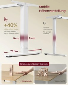 Secretária eletrica 160 x 80 x (72-120) cm com altura ajustável, porta USB e função de memória, cor carvalho dourado