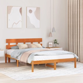 Estrado de Cama com Cabeceira Castanho Encerado 160x200 cm Madeira Sól