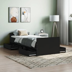 Estrutura de cama c/ painéis cabeceira e pés 75x190 cm preto