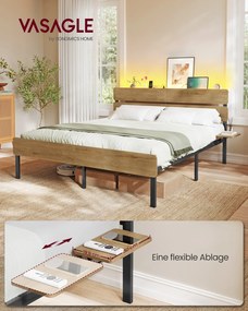 Estrutura de cama de casal 160 x 200 cm com iluminação (COLCHÃO NÃO INCLUIDO), castanho natural