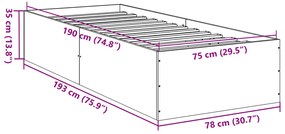 Estrutura de cama 75x190cm derivados de madeira carvalho sonoma