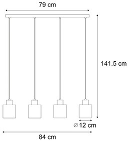 Candeeiro Pendente Moderno Preto com Vidro Fumê 4 Luzes - Dame Moderno
