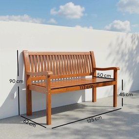 Banco de Jardim em Madeira Banco de Exterior de 2 Lugares com Capa Impermeável Encosto Ergonómico 125x62x90 cm Castanho Claro