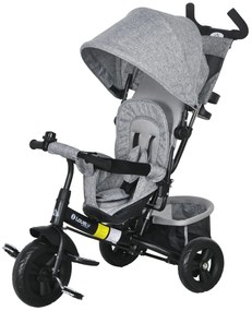 HOMCOM Triciclo Bebés 2 em 1 +12 Meses Capota Dobrável Guiador Telescópico Removível Bolsa Porta-garrafas 95x50x106 cm Cinza