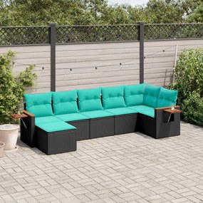 7 pcs conjunto de sofás p/ jardim c/ almofadões vime PE preto