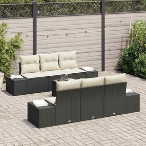 Conjunto de Sofá de Jardim com 7 Peças e Almofadas Pretas em Rattan Si