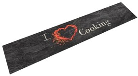 Tapete de cozinha lavável 60x300 cm veludo padrão cooking preto