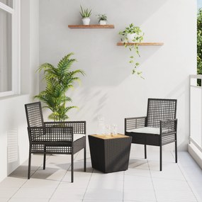 Conjunto de Bistro de Jardim VidaXL com 3 Peças e Almofadas Preto em Rattan