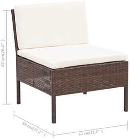 3 pcs conjunto lounge jardim c/ almofadões vime PE castanho