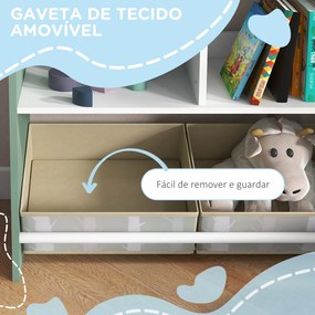 Estante para Brinquedos Organizador Infantil com Prateleiras Abertas e Caixas de Tecido não Tecido Amovíveis 62x27x90cm Verde