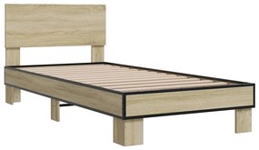 Estrutura de cama derivados de madeira e metal carvalho sonoma
