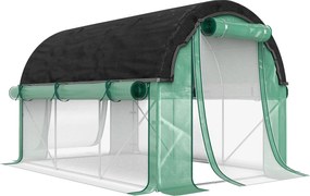 Outsunny Estufa em Túnel 3x2 m com Tela de Sombramento Extra, Janelas e Entrada com Zíper, em PE e Aço, Verde | Aosom Portugal