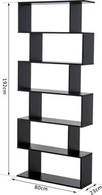 Estante Alto Livraría de 6 Estantes  para Sala de Jantar Desenho Moderno 80x23x192cm Preto
