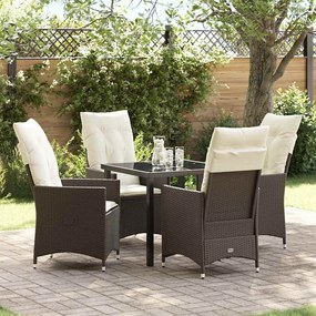 vidaXL Conjunto de Jantar de Jardim com 5 Peças e Almofadas Rattan Poly Castanho