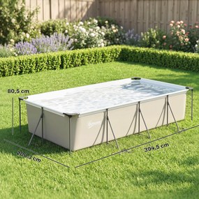 Piscina Desmontável Tubular 394,5x208,3x80,5 cm 6075 L Retangular com Estrutura Metálica para 4-6 Pessoas Cinza