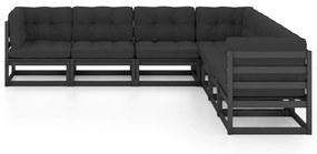 7 pcs conjunto lounge de jardim c/ almofadões pinho maciço