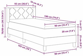 Cama Box com Colchão Cinza Escuro - 90 x 190 cm, Têxtil.