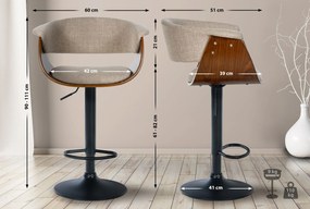 Banco alto em tecido 90-111 x 60 x 51 cm nogueira/creme