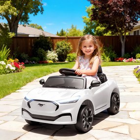 Carro elétrico infantil Ford Mustang Mach-E com licença oficial, 12 V, comando à distância de 2,4 GHz, 2 motores, 92 x 55 x 44 cm, branco