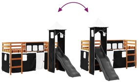Cama alta criança c/ torre 80x200 cm pinho maciço branco/preto