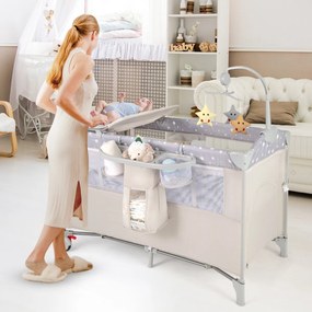 Berço para bebés dobrável 5 em 1 portátil com mesa para mudar fraldas Cadeira de brincar Berço para dormir Berço Moisés Colchão de berço Saco de viage