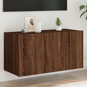 vidaXL Móvel parede p/ TV c/ luzes LED 80x35x41 cm carvalho castanho