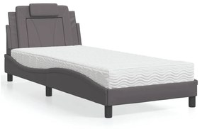 Cama com colchão 90x190 cm couro artificial cinzento