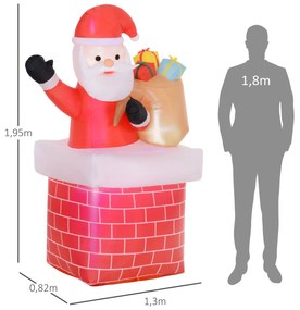 Pai Natal Insuflável com Sacos de Presente Saindo de uma Chaminé Decor