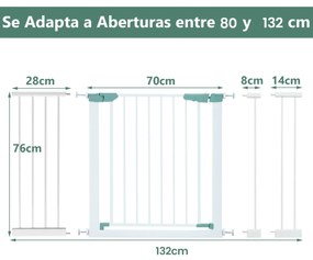 Barreira de segurança para crianças 80-132cm Porta de segurança para bebés com extensões e kits de montagem em escadas Branco