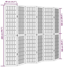 Biombo com 6 painéis madeira de paulownia maciça branco