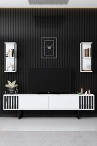 Conjunto de Mobiliário de Sala Chrome Line Set – Branco/Preto – Espess