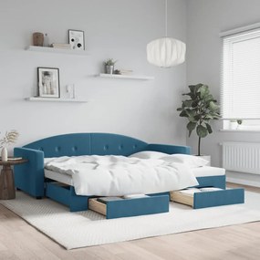 vidaXL Sofá-cama com gavetão e gavetas 90x200 cm veludo azul