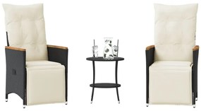 3 pcs conjunto de bistrô com almofadões vime PE preto
