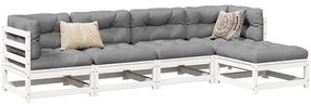 vidaXL 5 pcs conjunto de sofás de jardim madeira pinho maciça branco