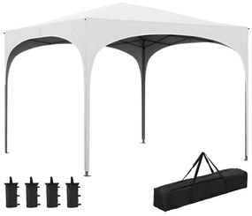 Outsunny Tenda Dobrável 3x3 m Tenda de Jardim para Exterior com Altura Ajustável Bolsa de Transporte Tecido Anti-UV e Sacos de Areia Branco | AOSOM Portugal