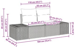 Conjunto de Sofá de Jardim de 6 Peças com Almofadas Preto Vime Sintéti