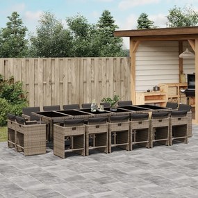 vidaXL 17 pcs conjunto de jantar p/ jardim c/ almofadões vime PE cinza